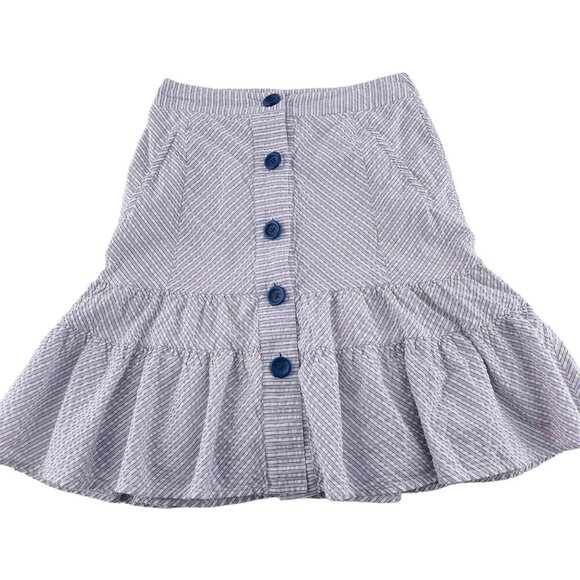 Odille Womens Blue & White Striped Ruffle Hem Button-Front Cotton Skirt Size 0 - Picture 1 of 5